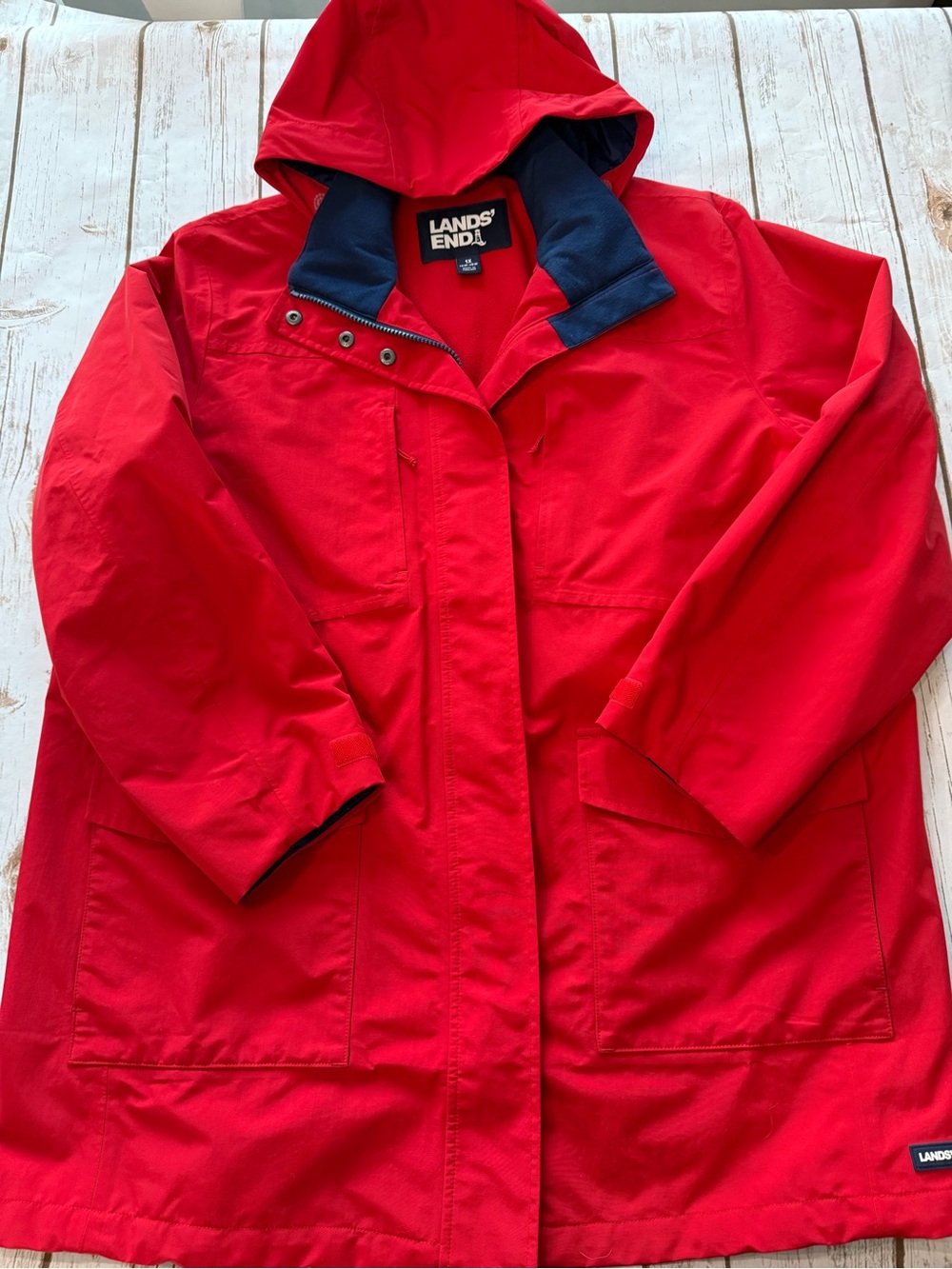 Lands End Squall Red Insulated Parka Waterproof Hooded Jacket Women 1X